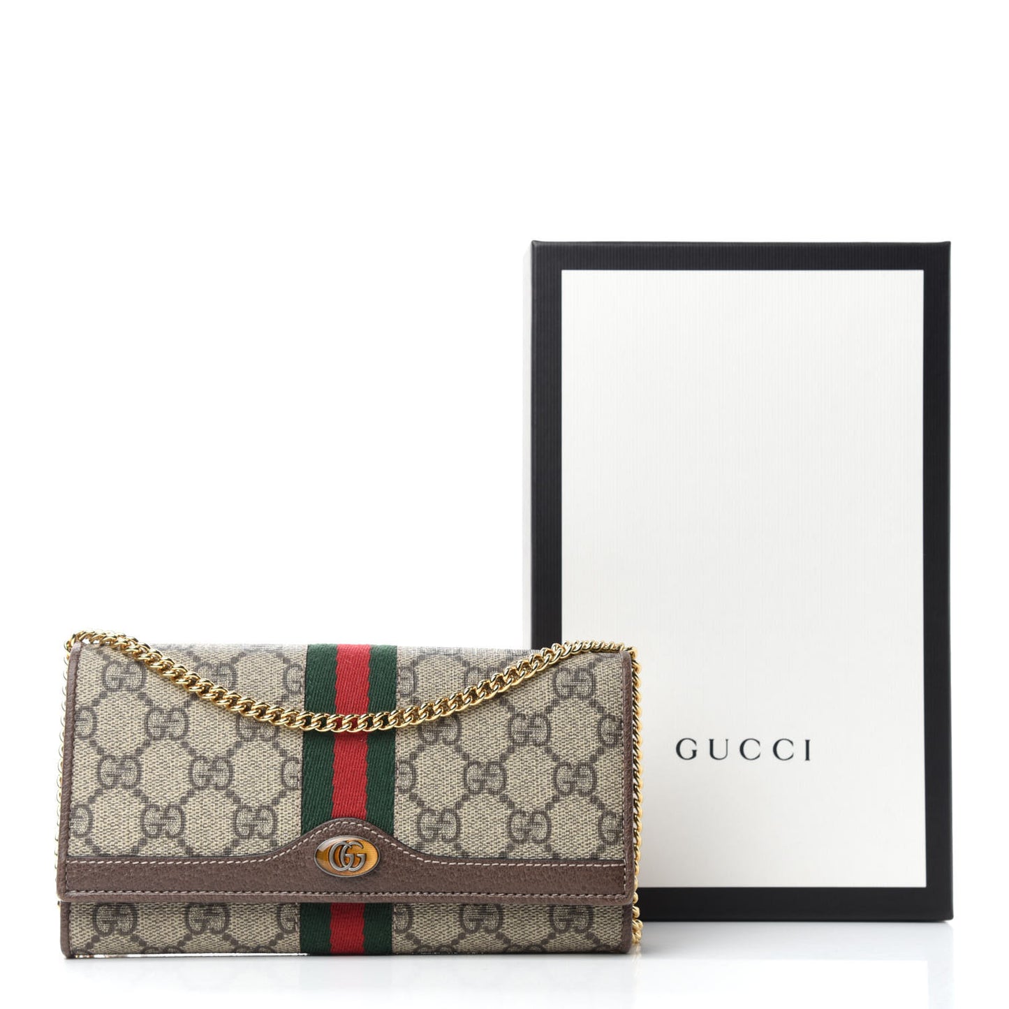 GG Supreme Monogram Web Ophidia Wallet On Chain Brown