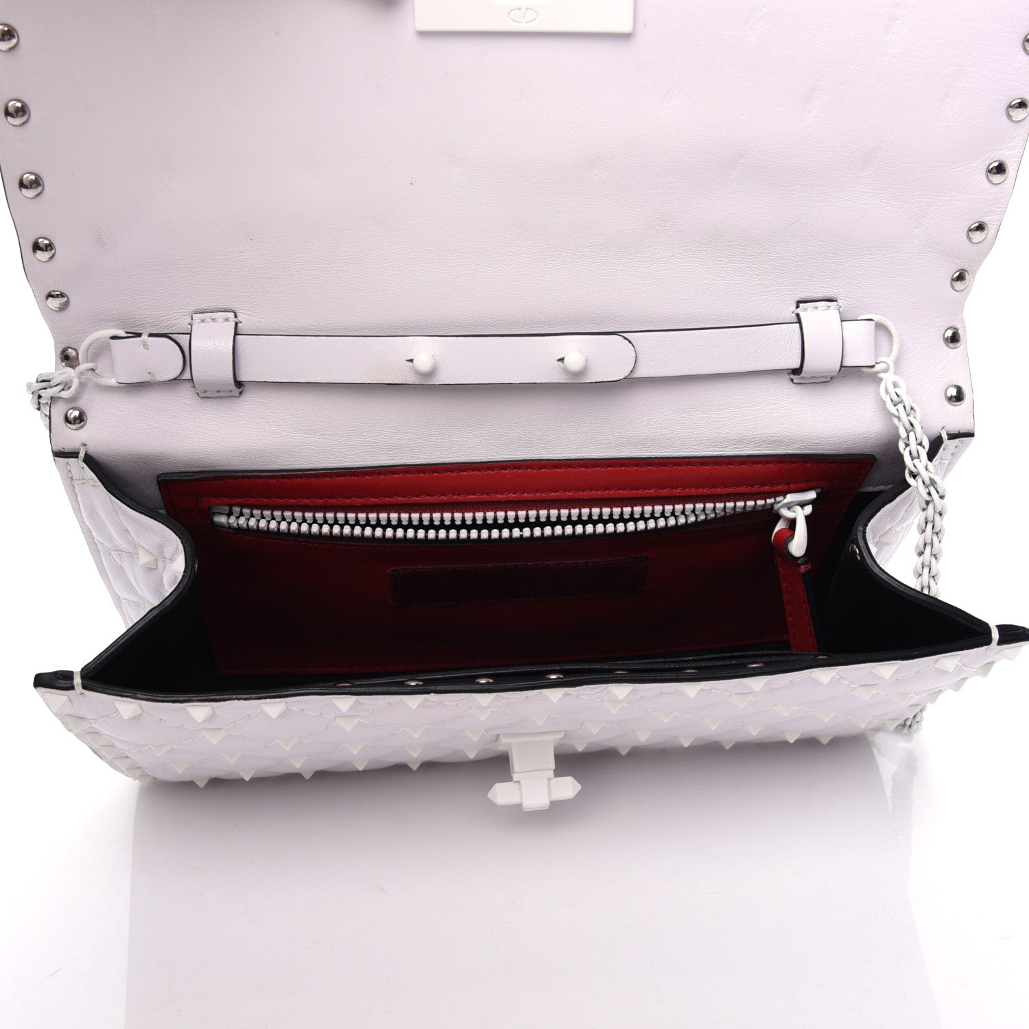 Valentino Garavani Lambskin Free Rockstud Spike Wallet on Chain Optic White 5 of 8