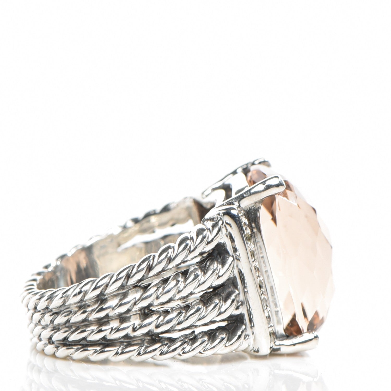David Yurman Sterling Silver Diamond Morganite 16mm Wheaton Ring 51 5.75 5 of 5