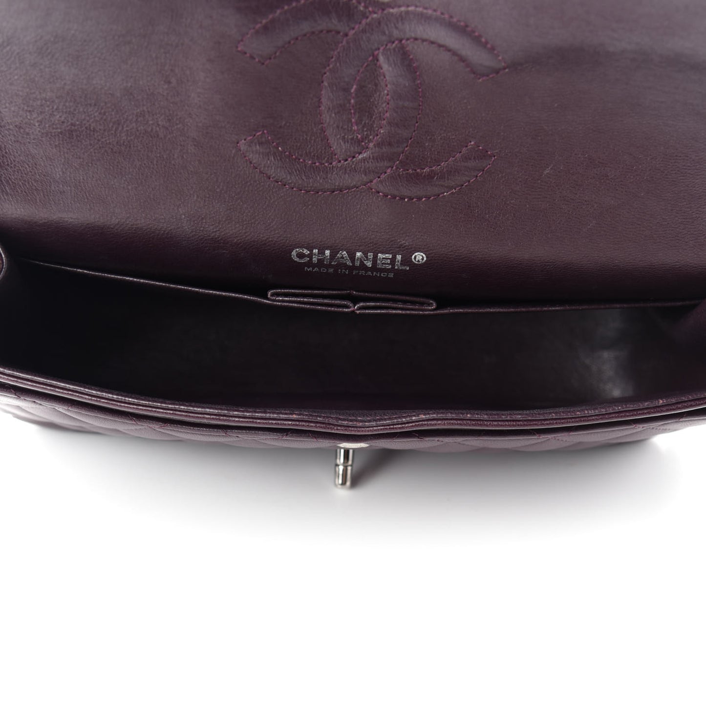 Lambskin Quilted Medium Double Flap Dark Purple