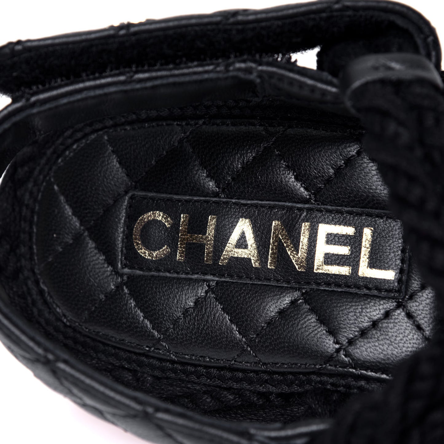 Cord Lambskin Quilted Logo Sandals 37 Black