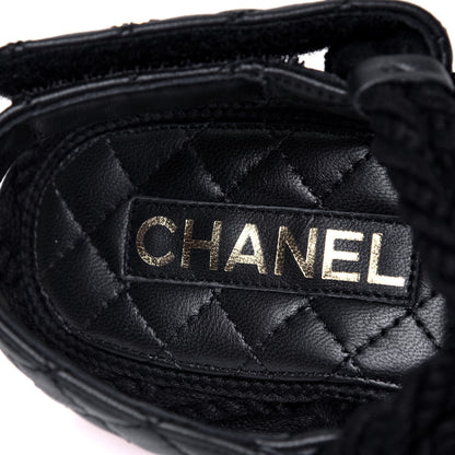 Chanel Cord Lambskin Quilted Logo Sandals 37 Black 6 of 6