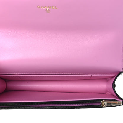 Chanel Lambskin Quilted Flap Phone Holder With Chain Black Lilac 5 of 11