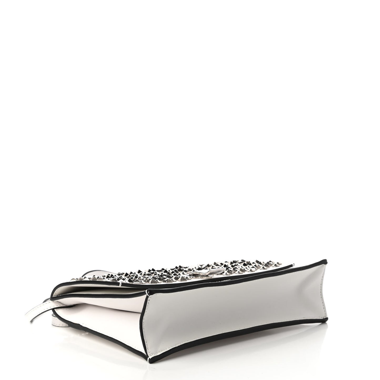 Calfskin Lambskin Studded Small Lunch Bag White