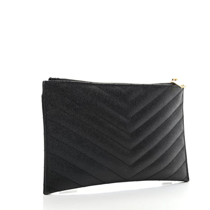 Saint Laurent Grain De Poudre Chevron Monogram Bill Pouch Black 3 of 6