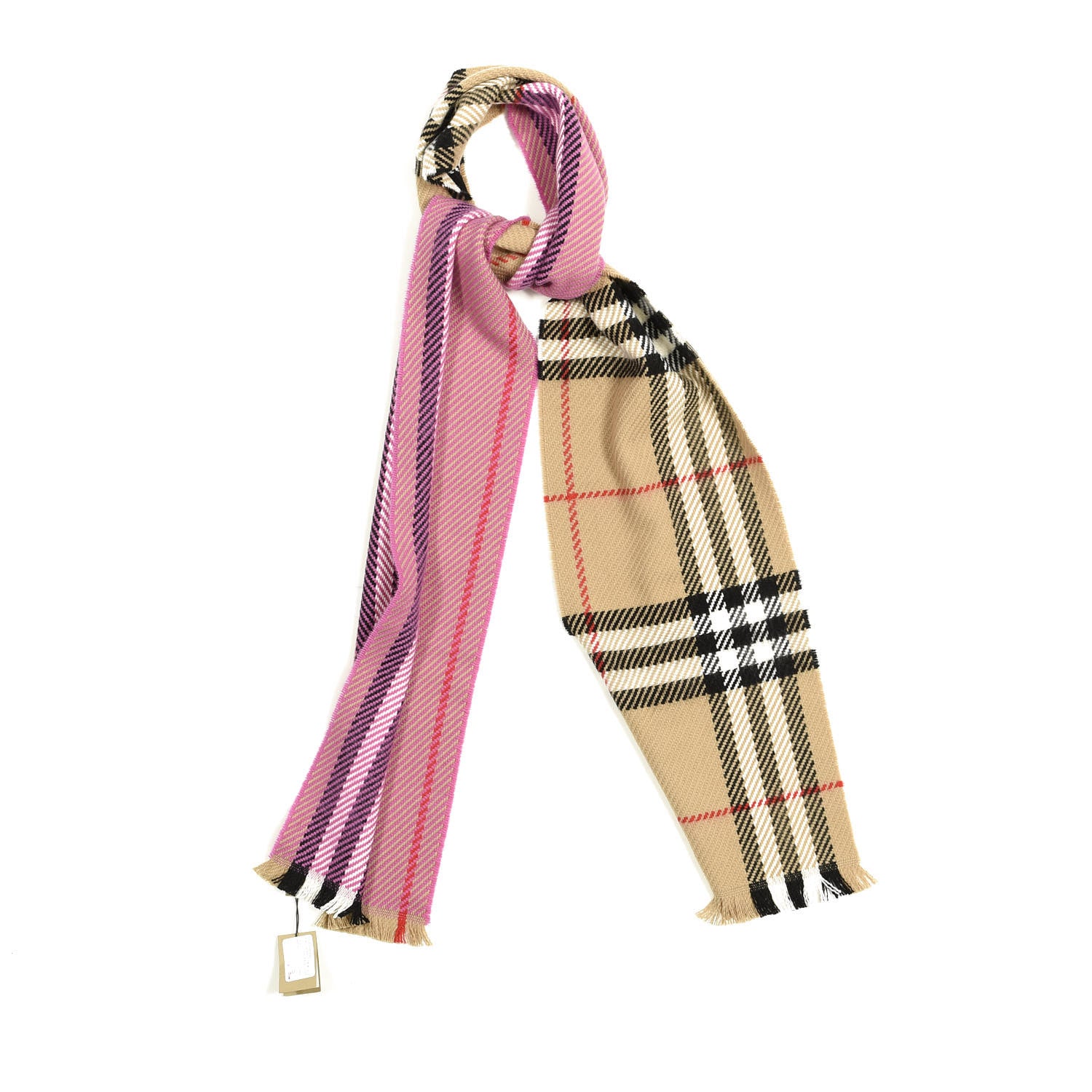 Burberry Wool Giant Check Color Block Fringe Scarf Fuchsia Pink 1 of 3