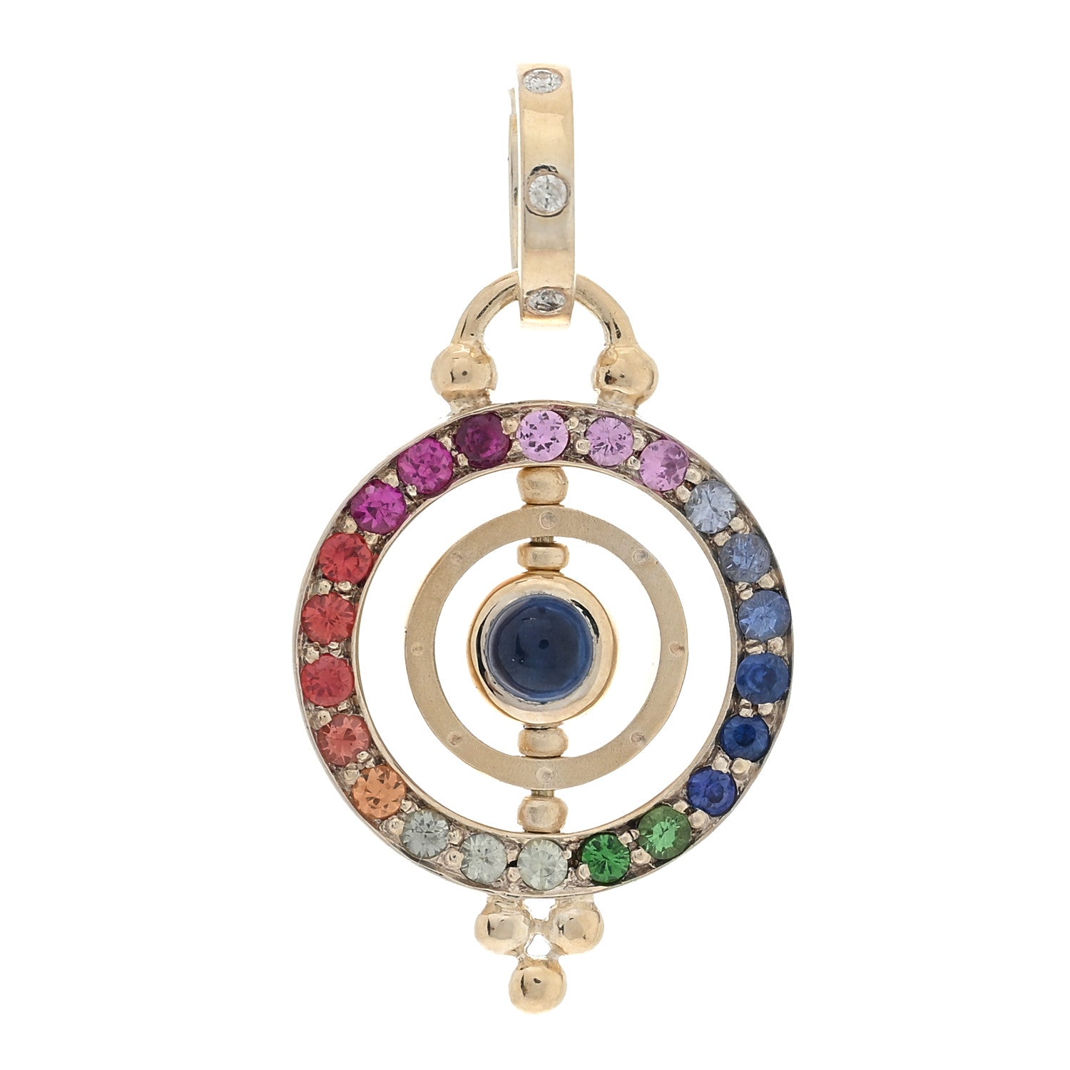 Temple St. Clair 18K Yellow Gold Diamond Sapphire Tsavorite Celestial 3x Orbit Pendant 1 of 3