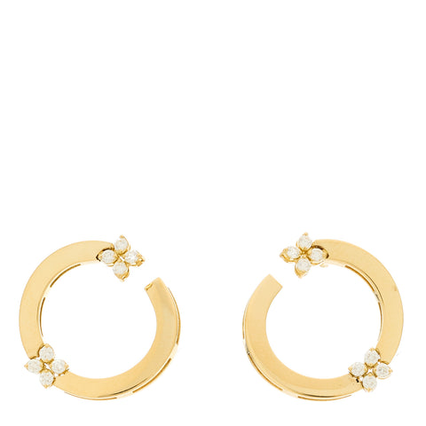 18K Yellow Gold Diamond Double Circle Earrings