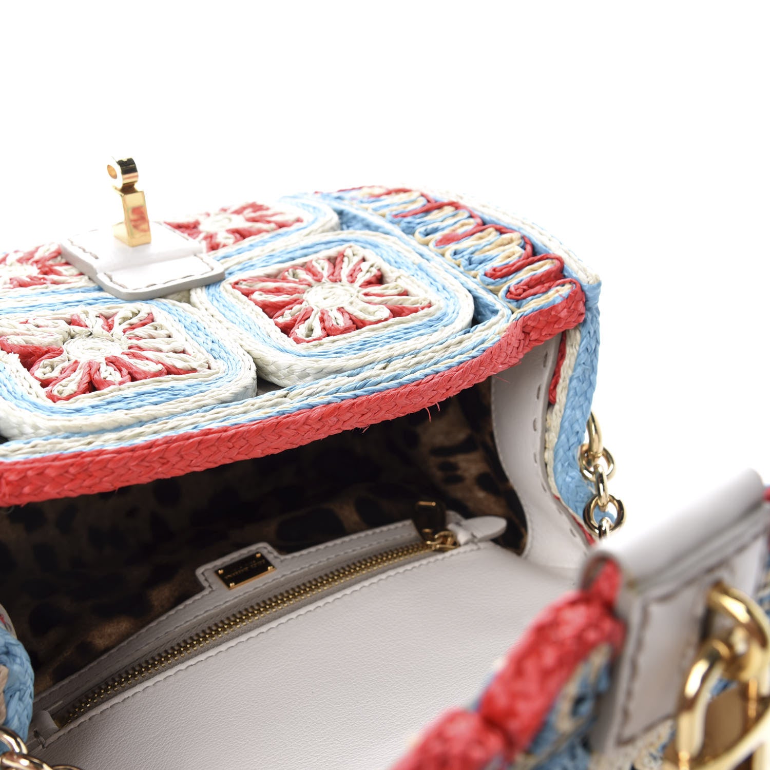 Dolce & Gabbana Raffia Crochet Embroidered Padlock Flap Satchel Multicolor 5 of 9