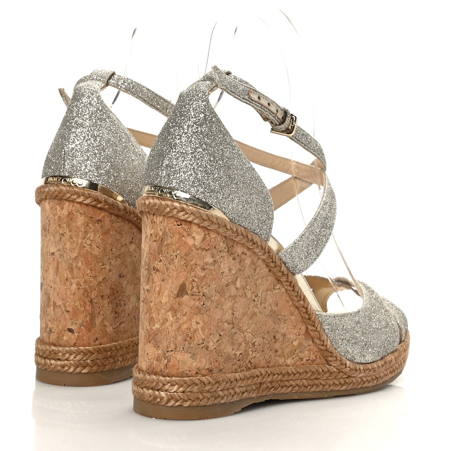 Jimmy Choo Glitter Rope Cork Alanah 105 Wedge 38.5 Silver 4 of 7