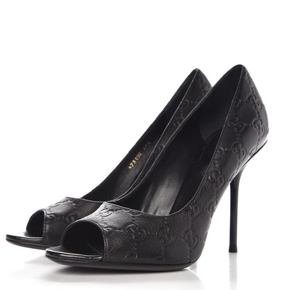 Gucci Guccissima Peep Toe Pumps 37.5 Black 3 of 12