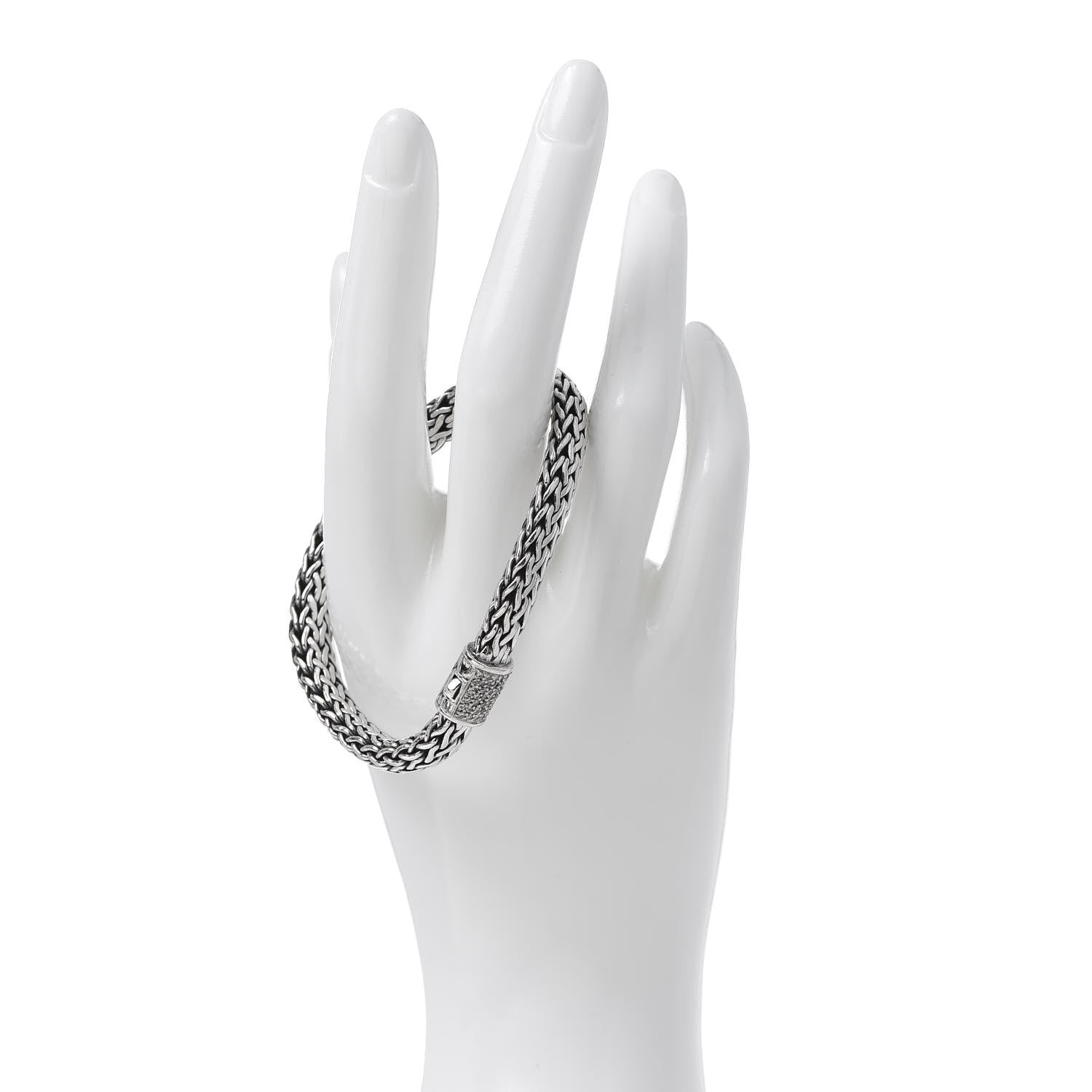 John Hardy Sterling Silver 18K White Gold Diamond 7.5mm Classic Chain Bracelet 2 of 5
