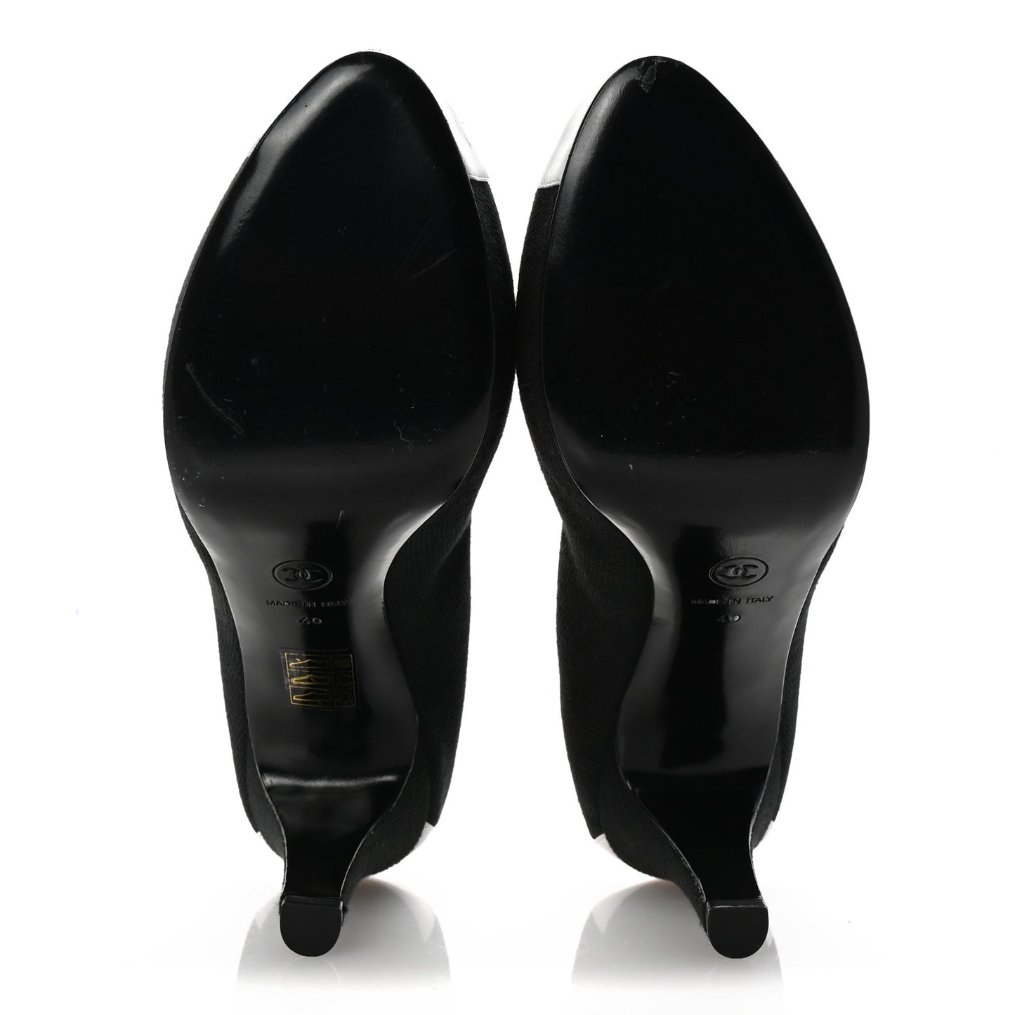 Canvas Calfskin Cap Toe Bow CC Pumps 40 Black White