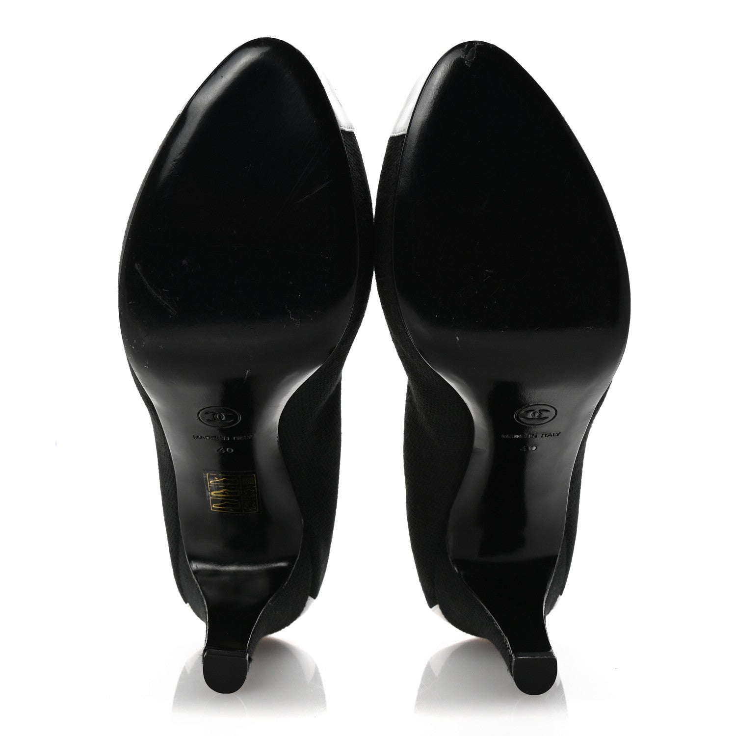 Chanel Canvas Calfskin Cap Toe Bow CC Pumps 40 Black White 6 of 8