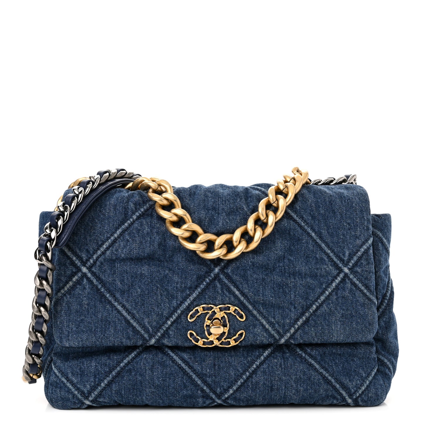 Denim Quilted Large Chanel 19 Flap Blue