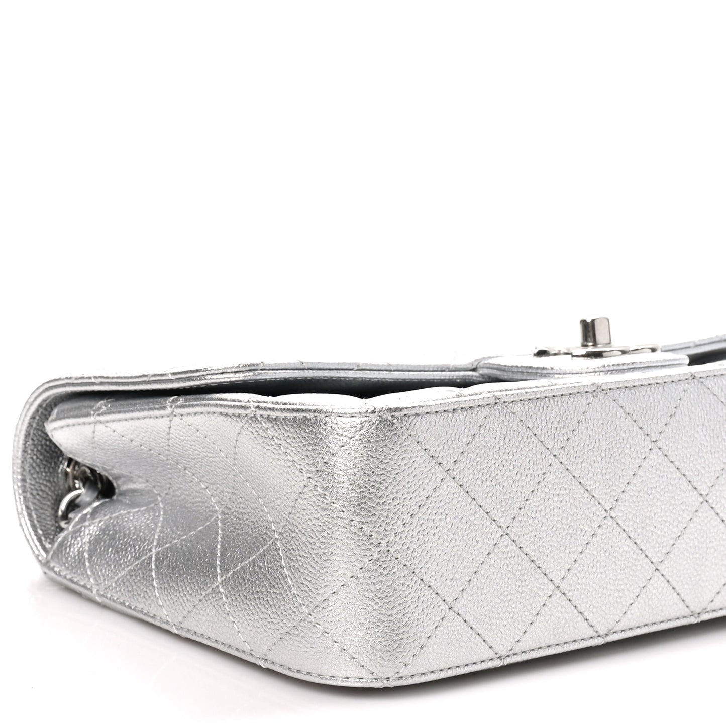 Metallic Caviar Quilted Medium CC Slide Flap Silver