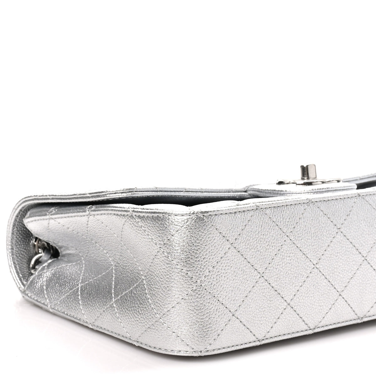 Metallic Caviar Quilted Medium CC Slide Flap Silver