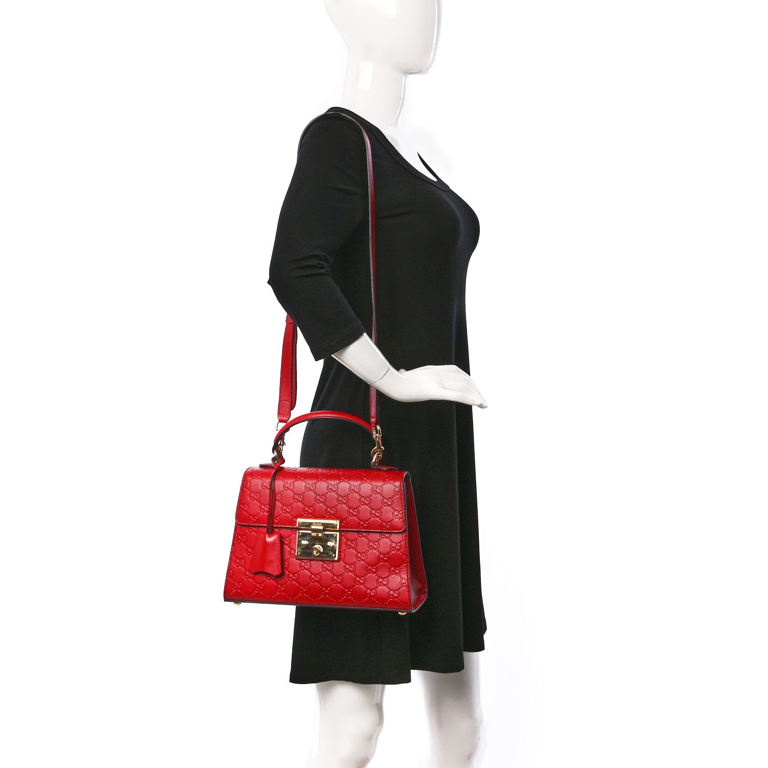 Gucci Guccissima Signature Small Padlock Top Handle Bag Hibiscus Red 2 of 19