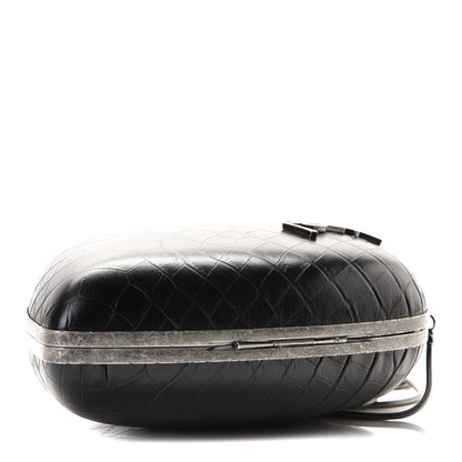 Saint Laurent Calfskin Crocodile Embossed Monogram Love Box Bag Black 3 of 5