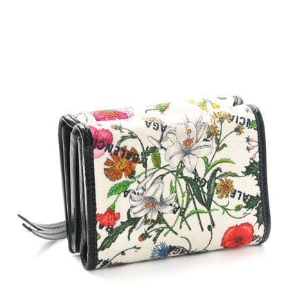 Balenciaga X GUCCI Canvas Azalea Calfskin Flora Logo Print Neo Classic Wallet White Multicolor Black 4 of 9