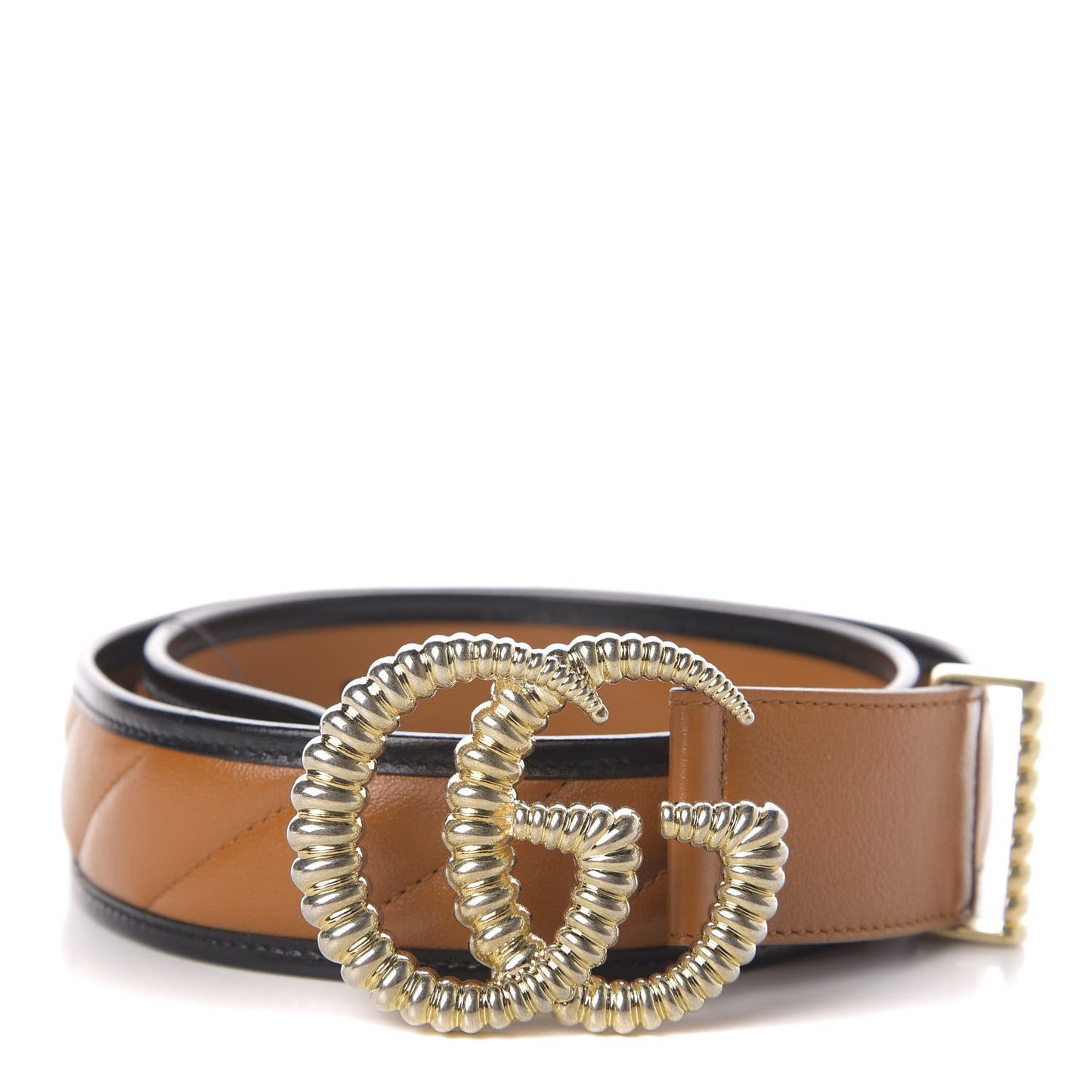 Azalea Calfskin Matelasse Diagonal Torchon Double G 40mm Belt 85 34 Cognac Black