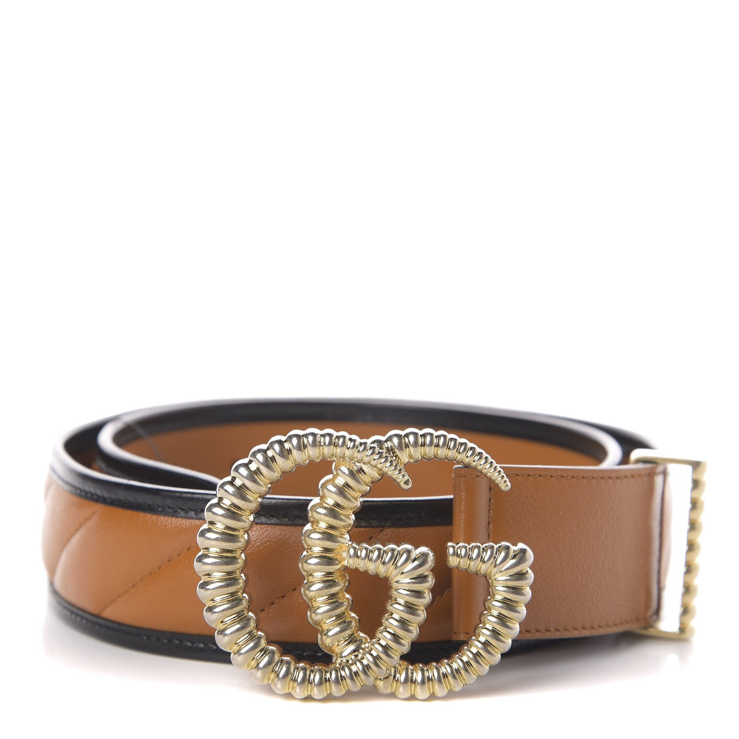 Gucci Azalea Calfskin Matelasse Diagonal Torchon Double G 40mm Belt 85 34 Cognac Black 1 of 4