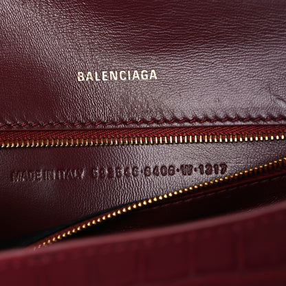 Balenciaga Shiny Calfskin Crocodile Embossed Small Hourglass Top Handle Bag Dark Red 7 of 11