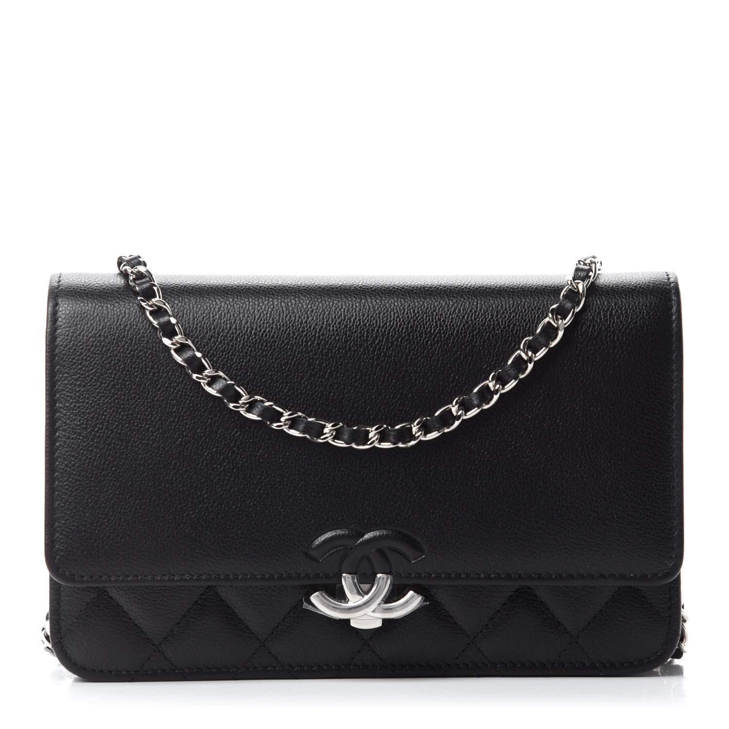 Chanel Grained Calfskin Quilted CC Box Wallet On Chain WOC Black 1 of 12