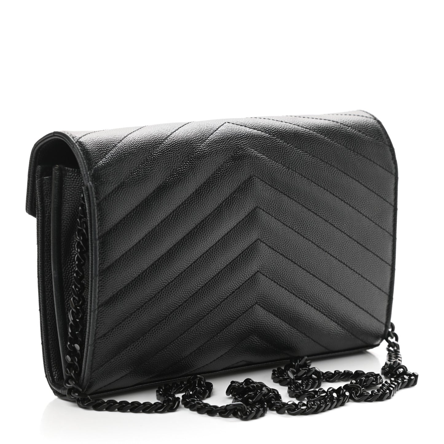 Grain De Poudre Matelasse Chevron Monogram Chain Wallet Black