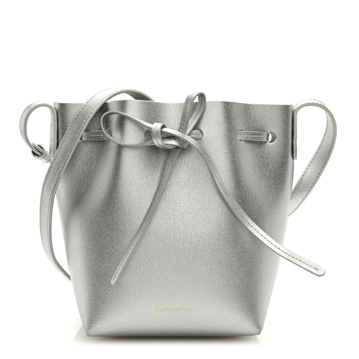 Metallic Calfskin Bucket Bag Silver