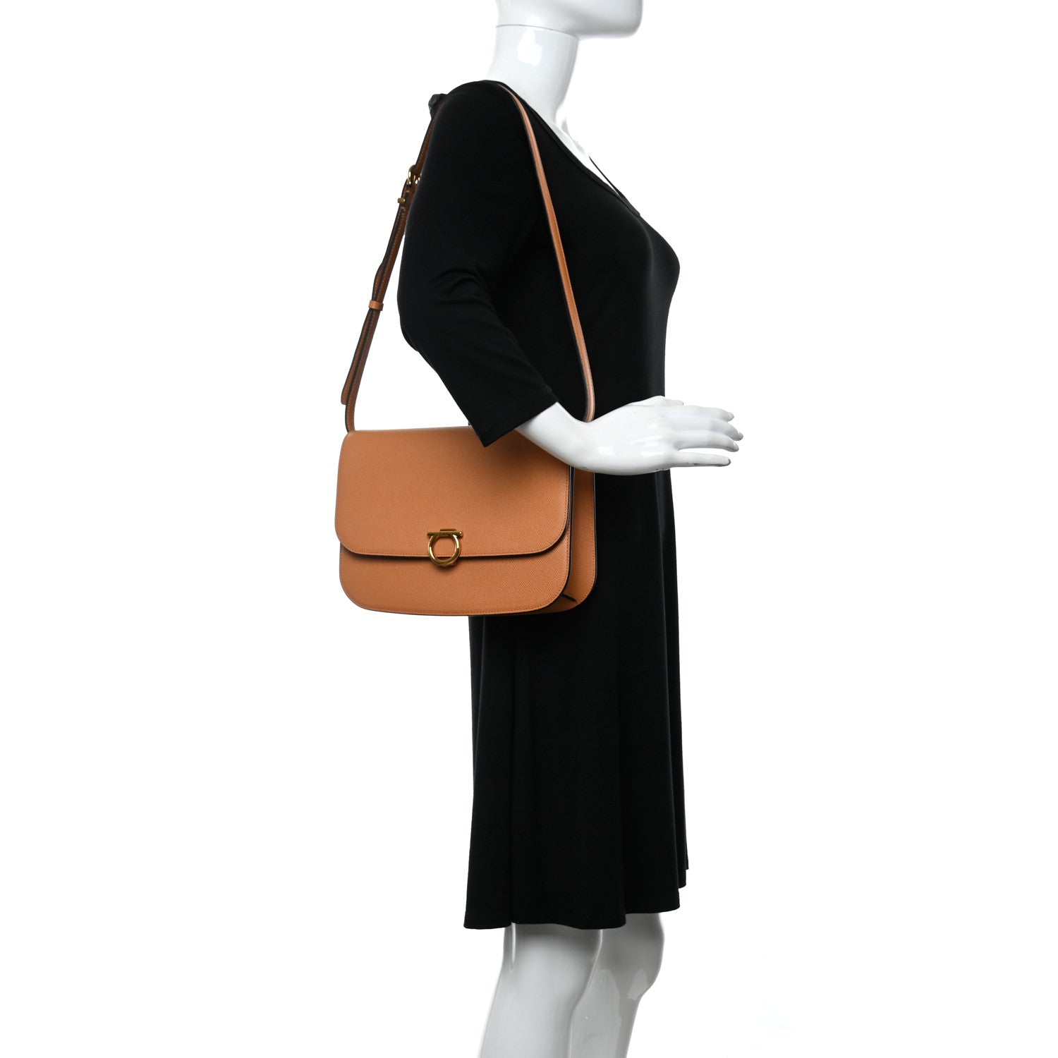 Salvatore Ferragamo Grained Calfskin Trifolio Flap Bag Tan 1 of 11