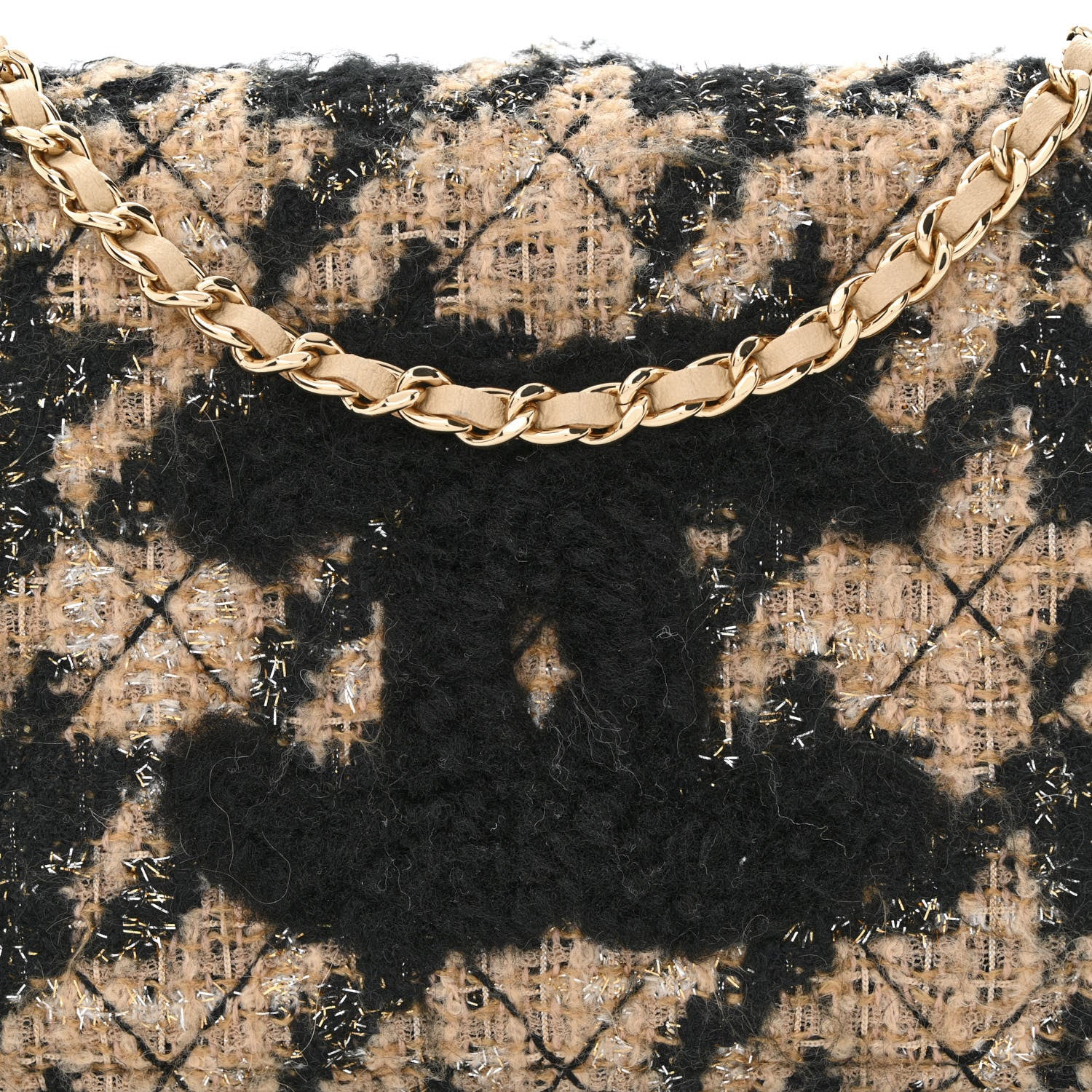 Chanel Tweed Shearling Quilted Chanel Wallet On Chain WOC and Coin Purse Beige Black 10 of 14