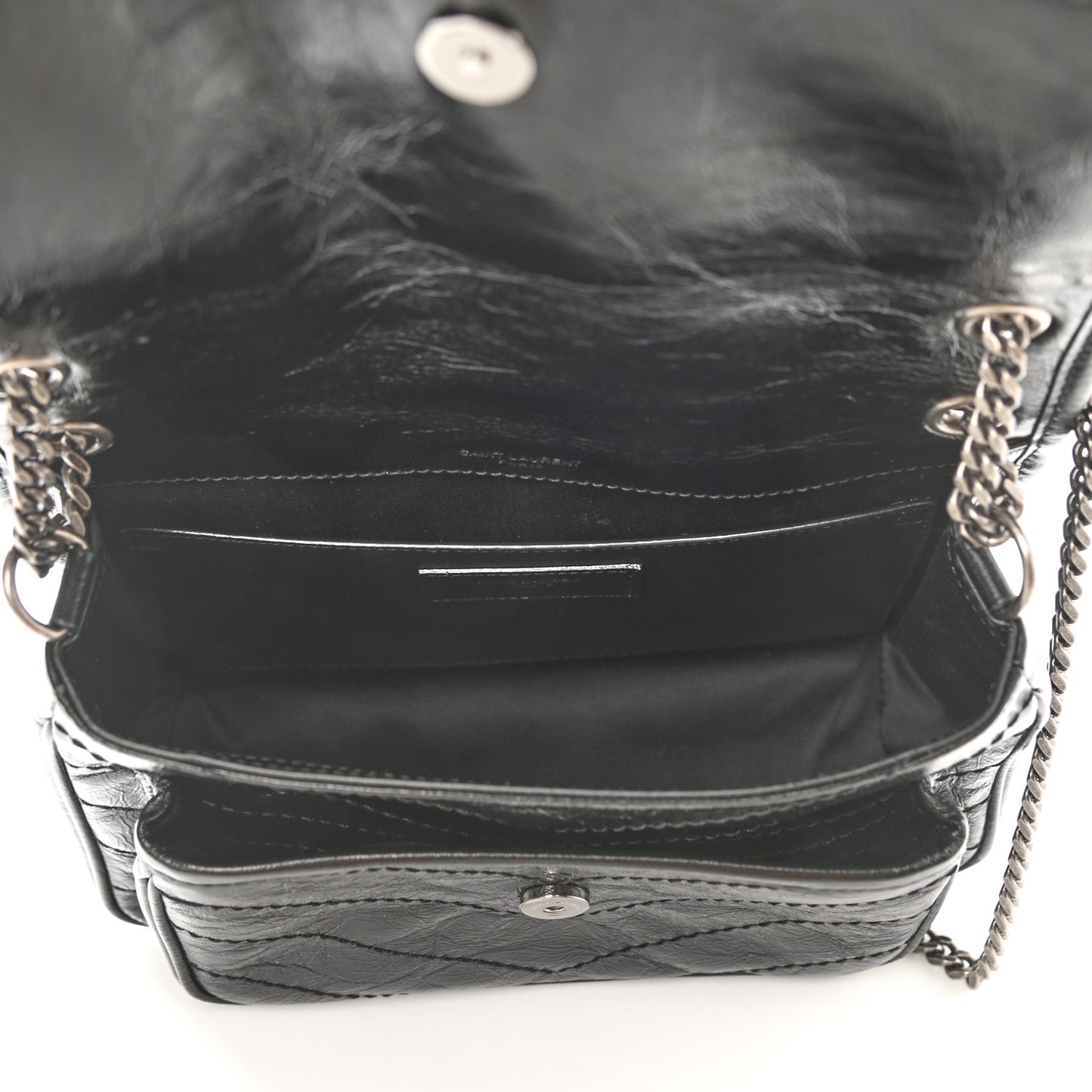 Crinkled Lambskin Matelasse Monogram Baby Niki Chain Satchel Black