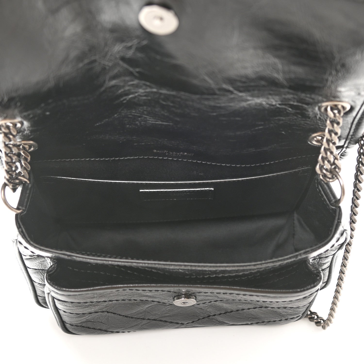 Saint Laurent Crinkled Lambskin Matelasse Monogram Baby Niki Chain Satchel Black 5 of 11