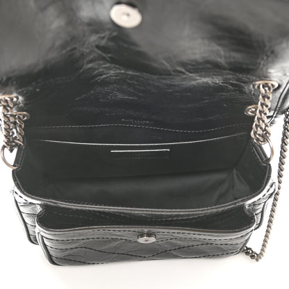 Saint Laurent Crinkled Lambskin Matelasse Monogram Baby Niki Chain Satchel Black 5 of 11