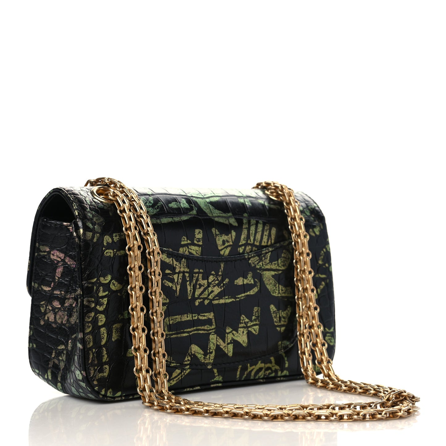 Calfskin Crocodile Embossed Graffiti 2.55 Mini Cocodile Reissue Flap Black Pink