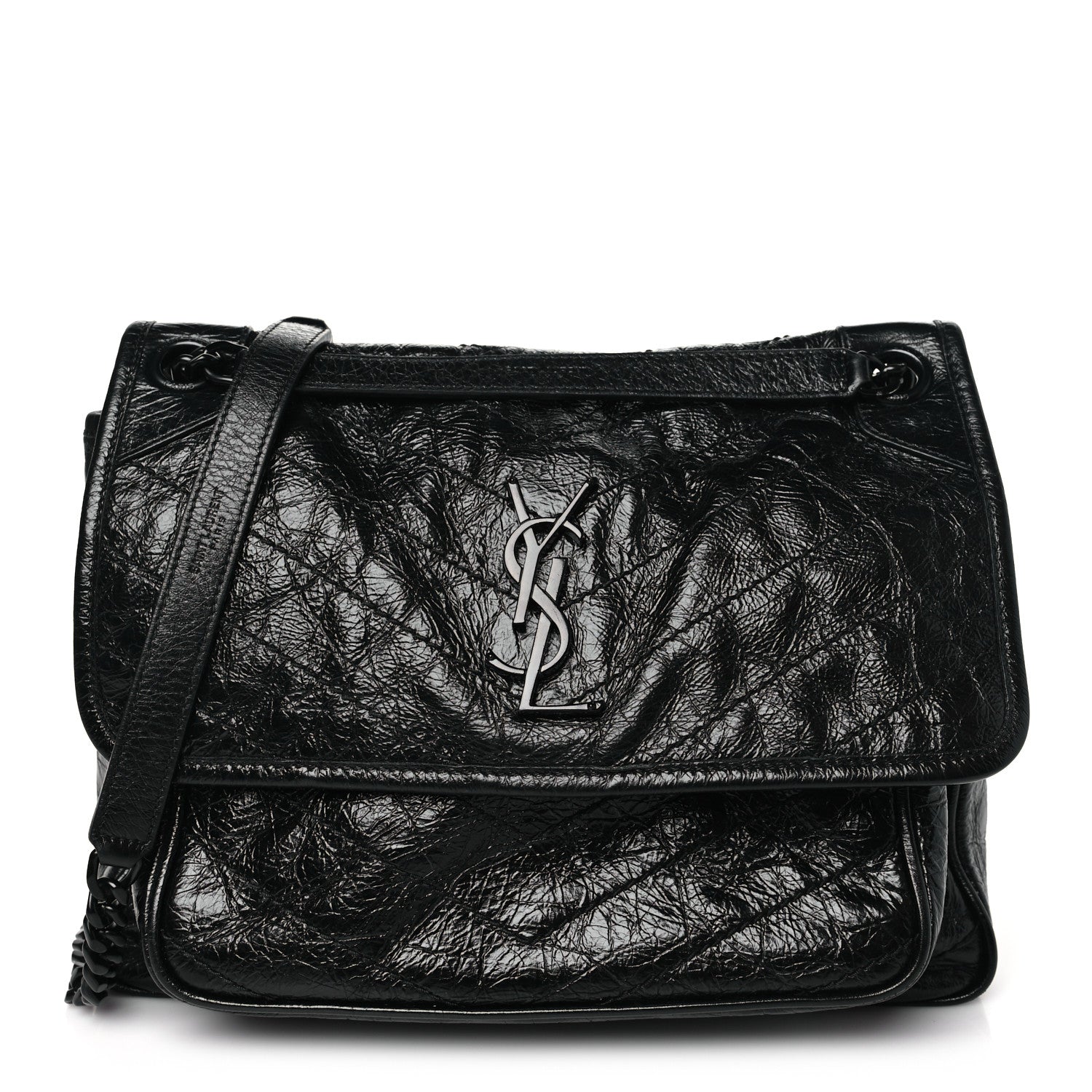 Saint Laurent Crinkled Calfskin Matelasse Monogram Medium Niki Chain Satchel Black 1 of 10