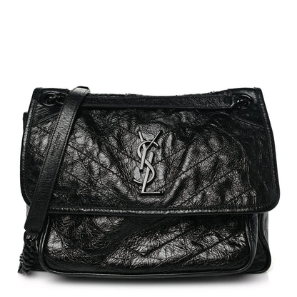 Saint Laurent Crinkled Calfskin Matelasse Monogram Medium Niki Chain Satchel Black 1 of 10