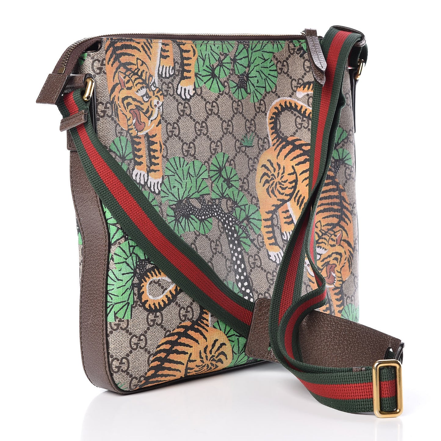 GG Supreme Monogram Bengal Web Medium Flat Messenger Beige Yard