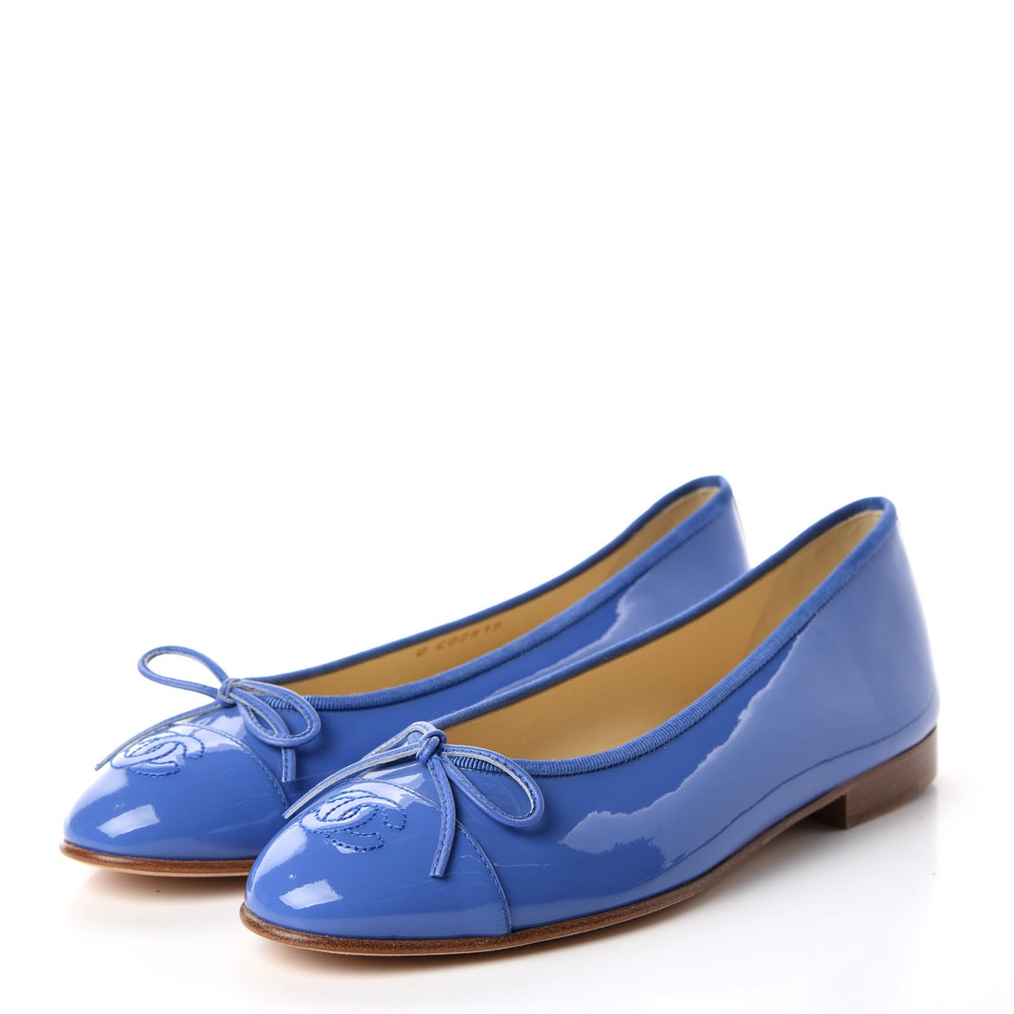 Patent Calfskin CC Cap Toe Ballerina Flats 37.5 Blue