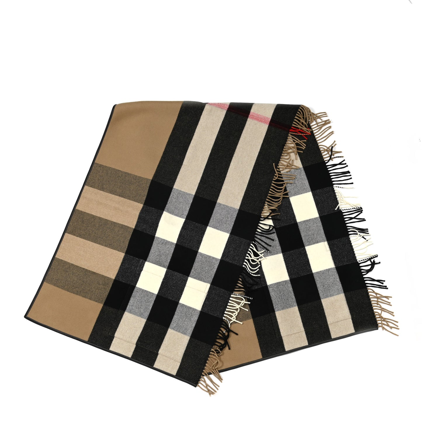 Wool Cashmere Half Mega Check Pocket Cape Scarf Archive Beige