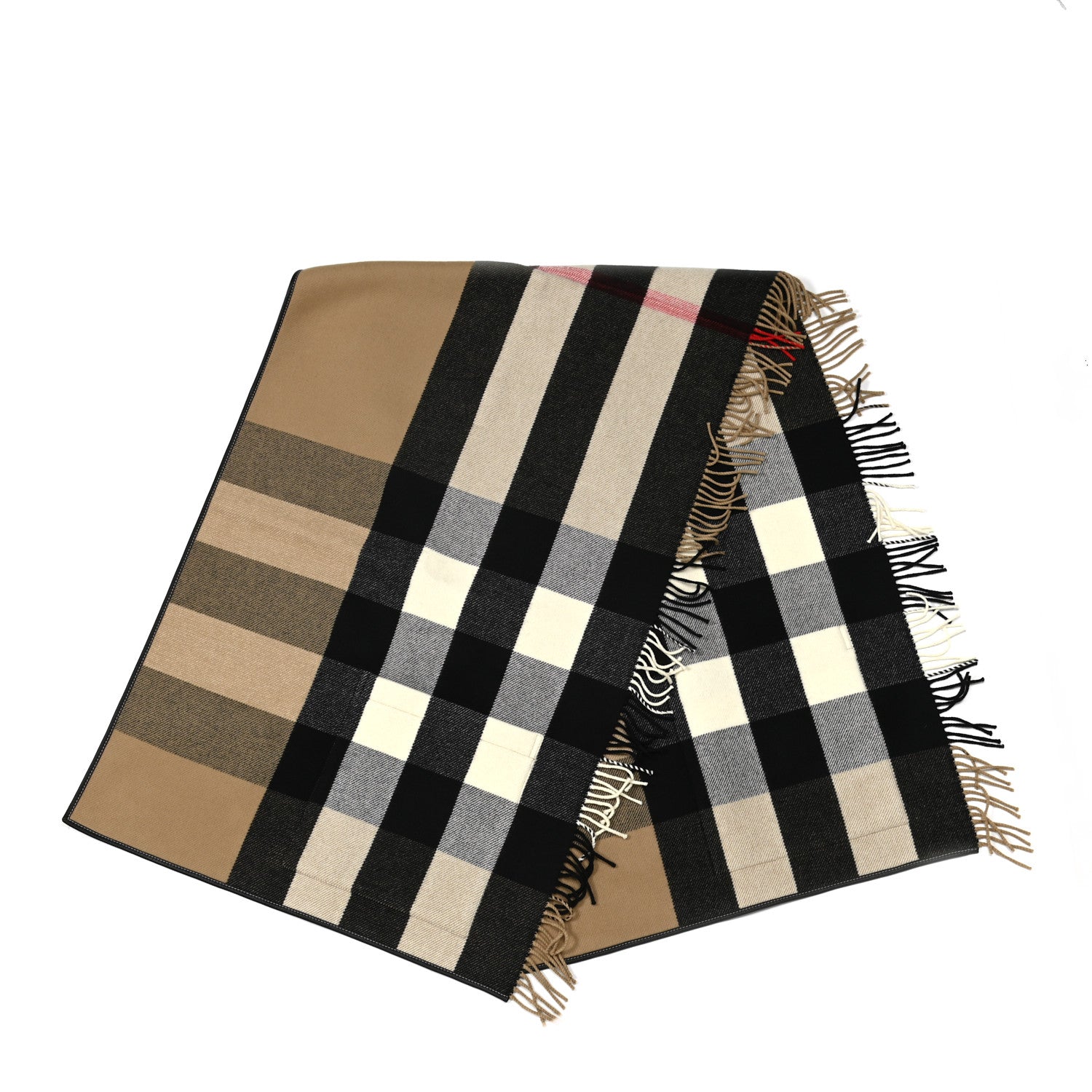 Burberry Wool Cashmere Half Mega Check Pocket Cape Scarf Archive Beige 2 of 6
