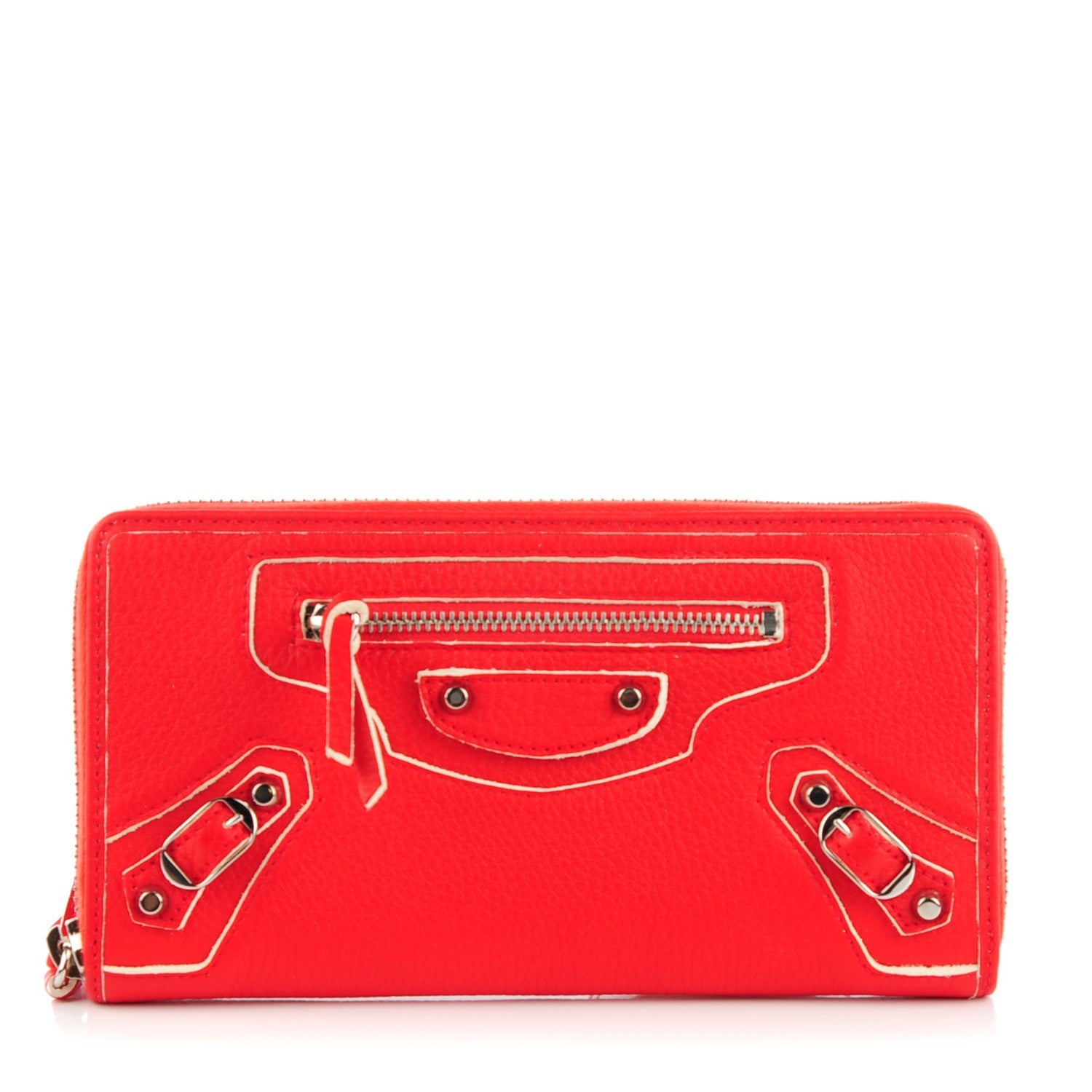 Balenciaga Supple Grained Calfskin Classic Silver Hardware Highlight Continental Zip Around Wallet Rouge Fraise 1 of 8