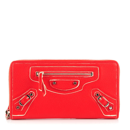Balenciaga Supple Grained Calfskin Classic Silver Hardware Highlight Continental Zip Around Wallet Rouge Fraise 1 of 8