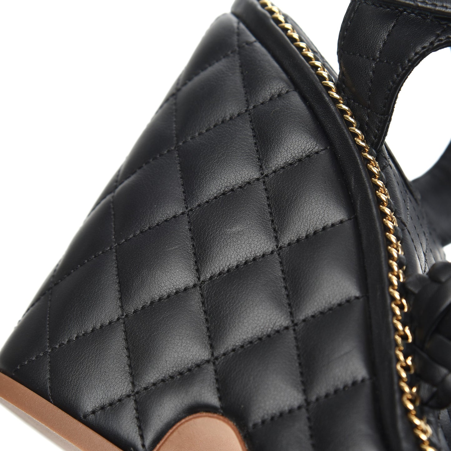 Calfskin Quilted Chain Around Wedge Sandals 39.5 Black