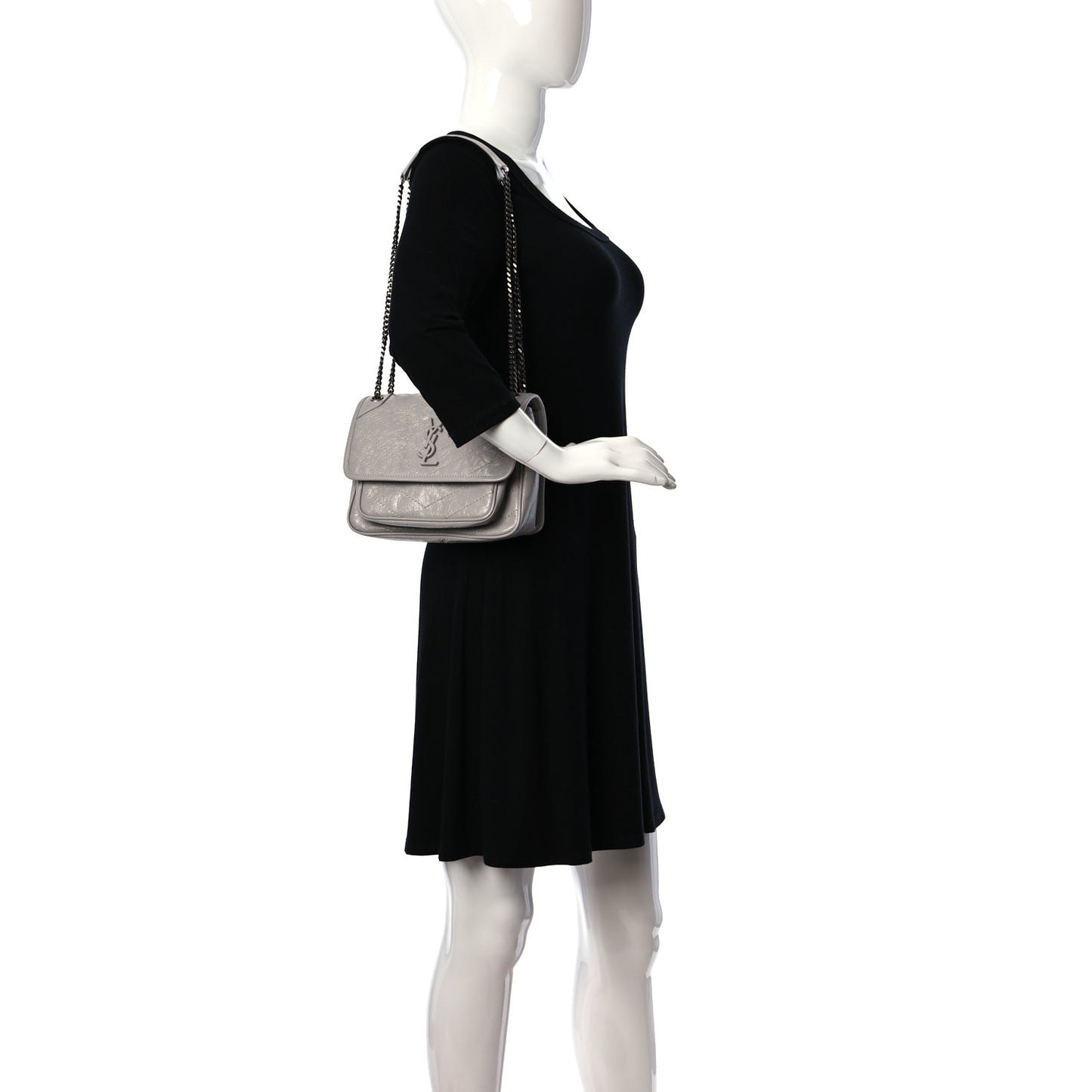 Crinkled Calfskin Matelasse Monogram Baby Niki Chain Satchel Granite