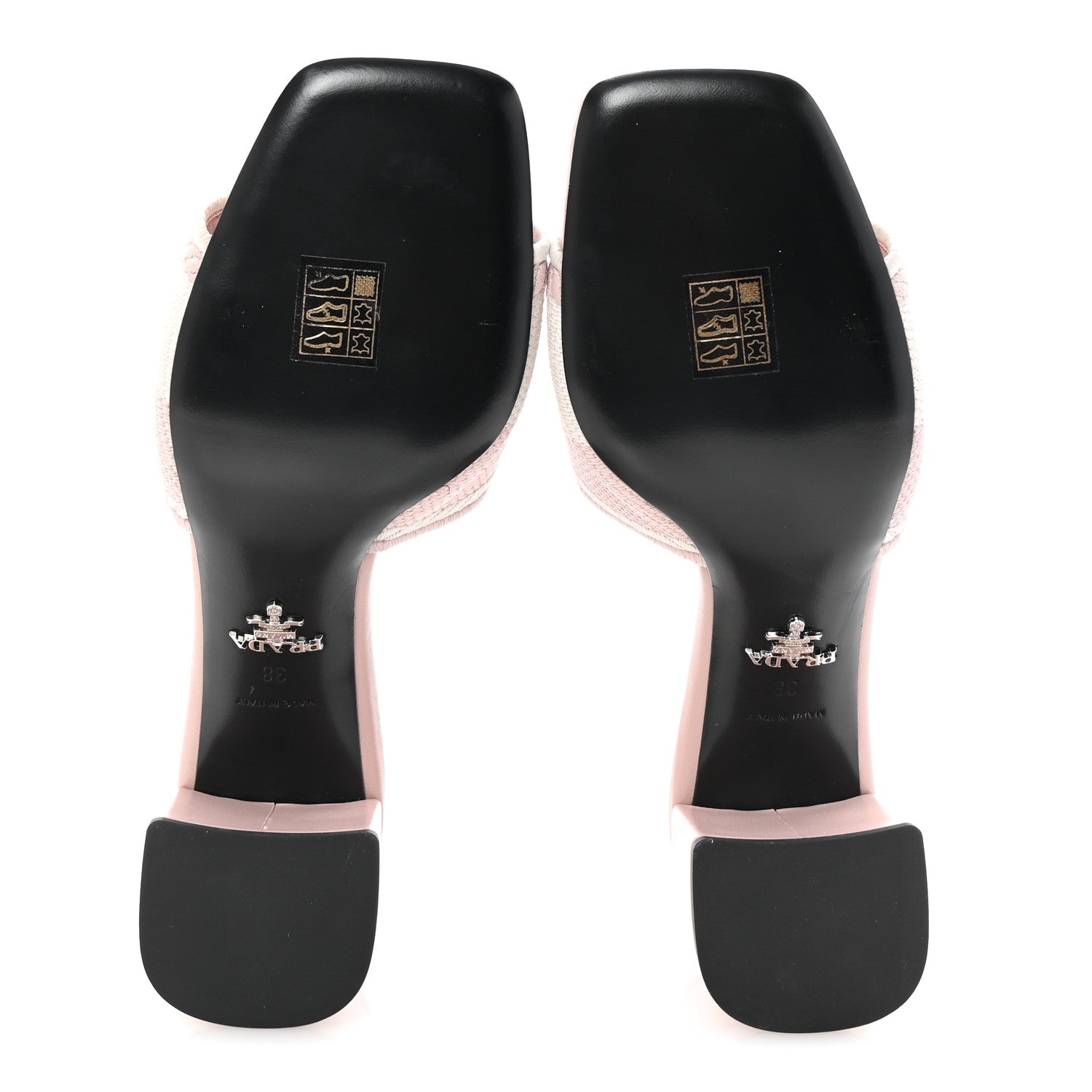 Prada Fabric Logo Embroidered 65mm Block Heel Slide Sandals 38 Alabastro Talco 6 of 9