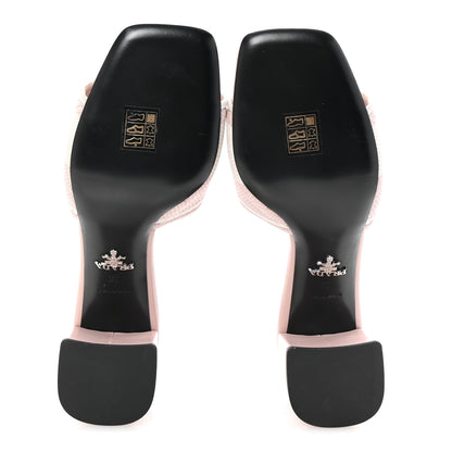 Prada Fabric Logo Embroidered 65mm Block Heel Slide Sandals 38 Alabastro Talco 6 of 9