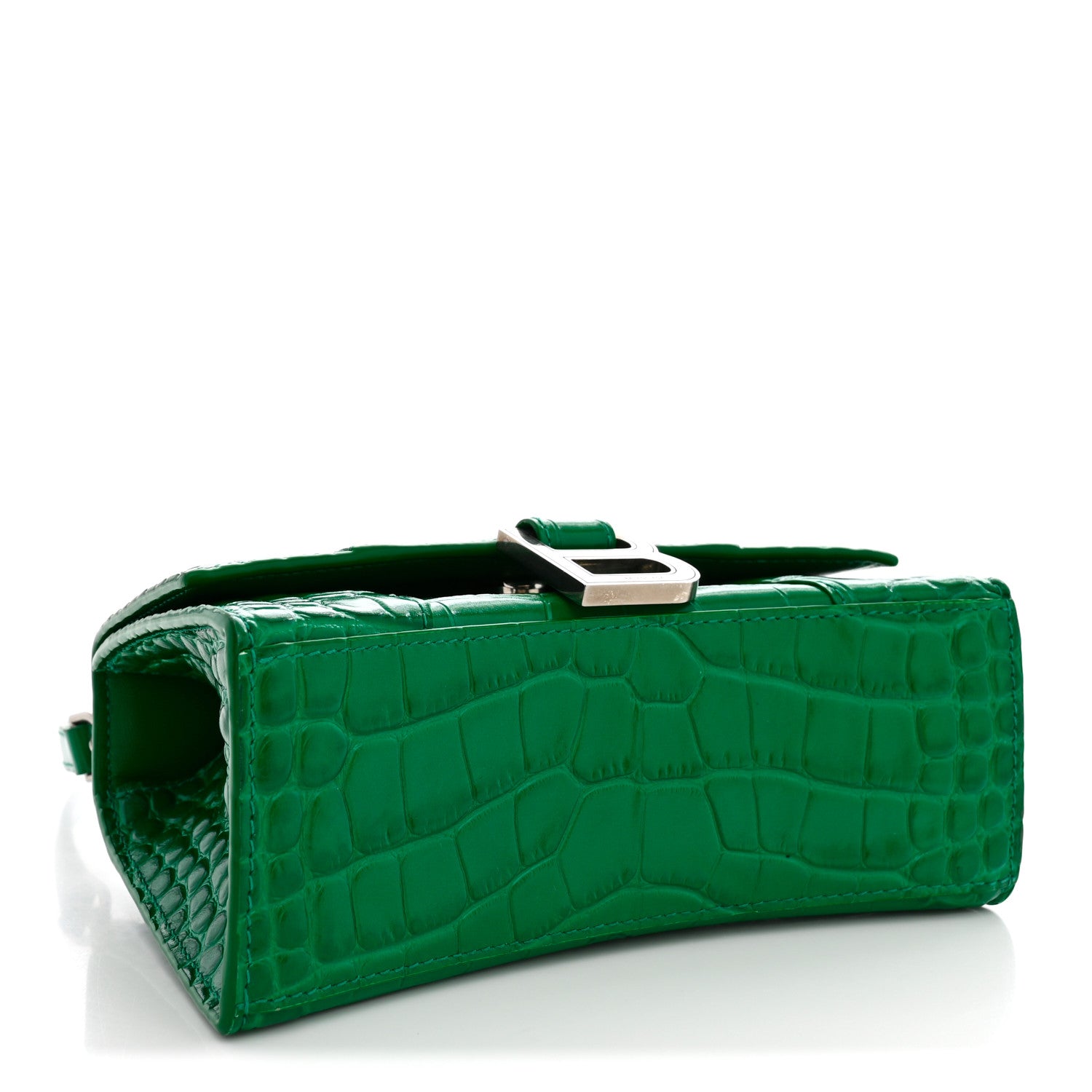 Balenciaga Shiny Calfskin Crocodile Embossed Hourglass Top Handle Bag XS Jade 3 of 10
