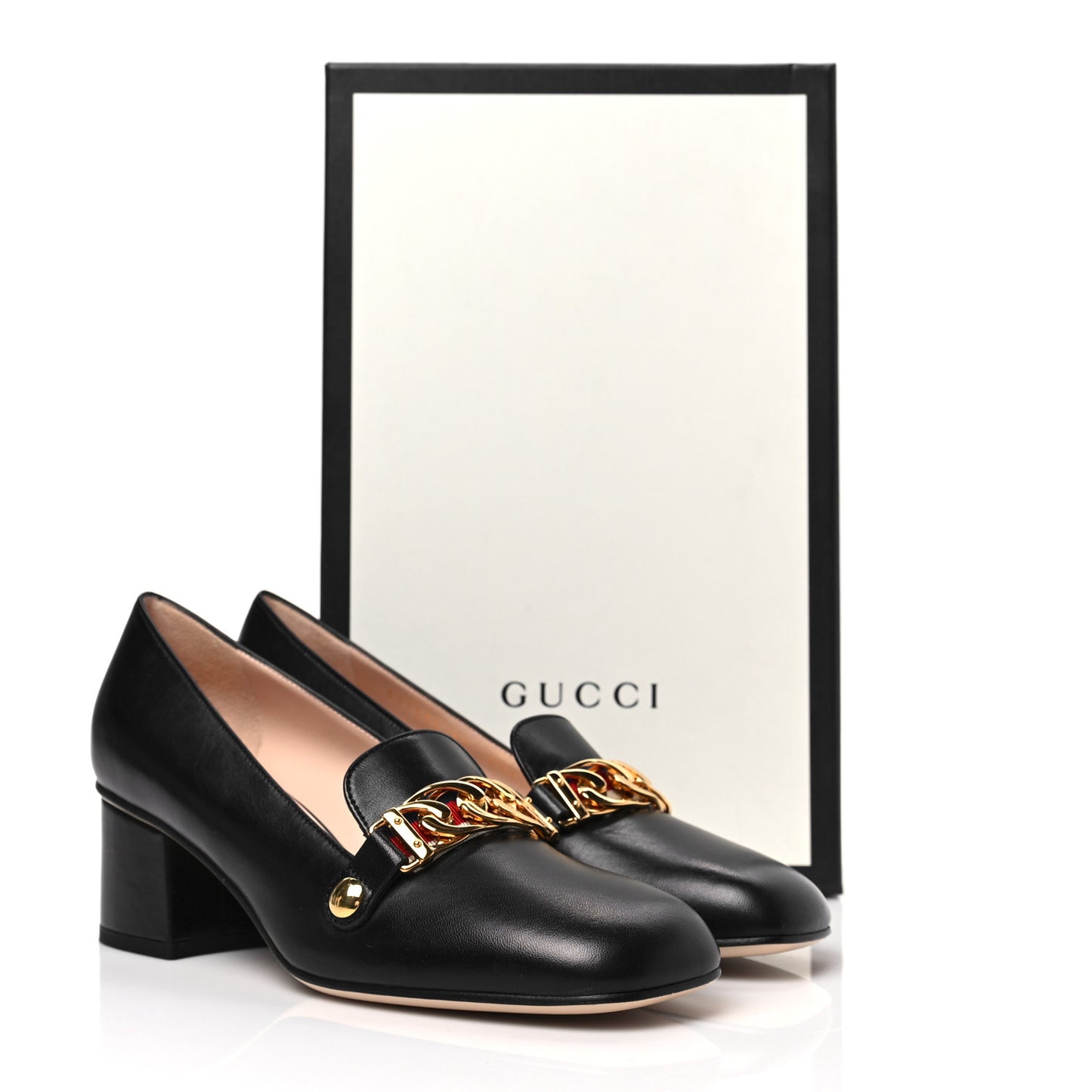 Malaga Kid Sylvie Web Chain Mid Heel Loafers 37 Black